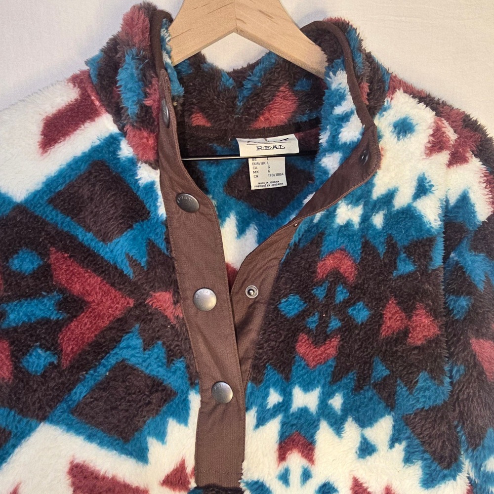 Ariat Berber Snap Front Sweatshirt Women Large Blue Aztec Fleece Western - Picture 7 of 7
